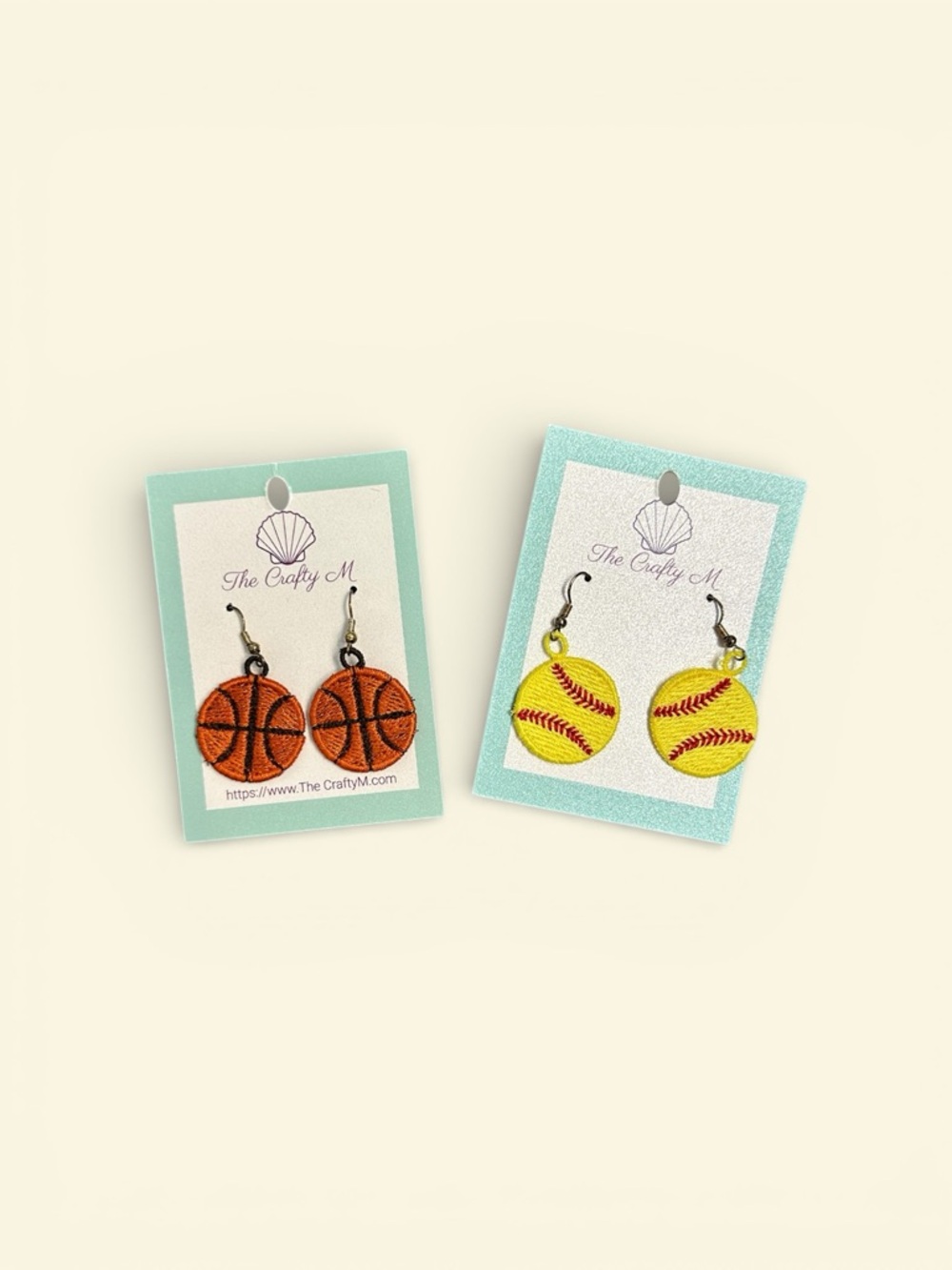 Earrings Set Basketball and Softball Embroidered Orange‎ and Yellow